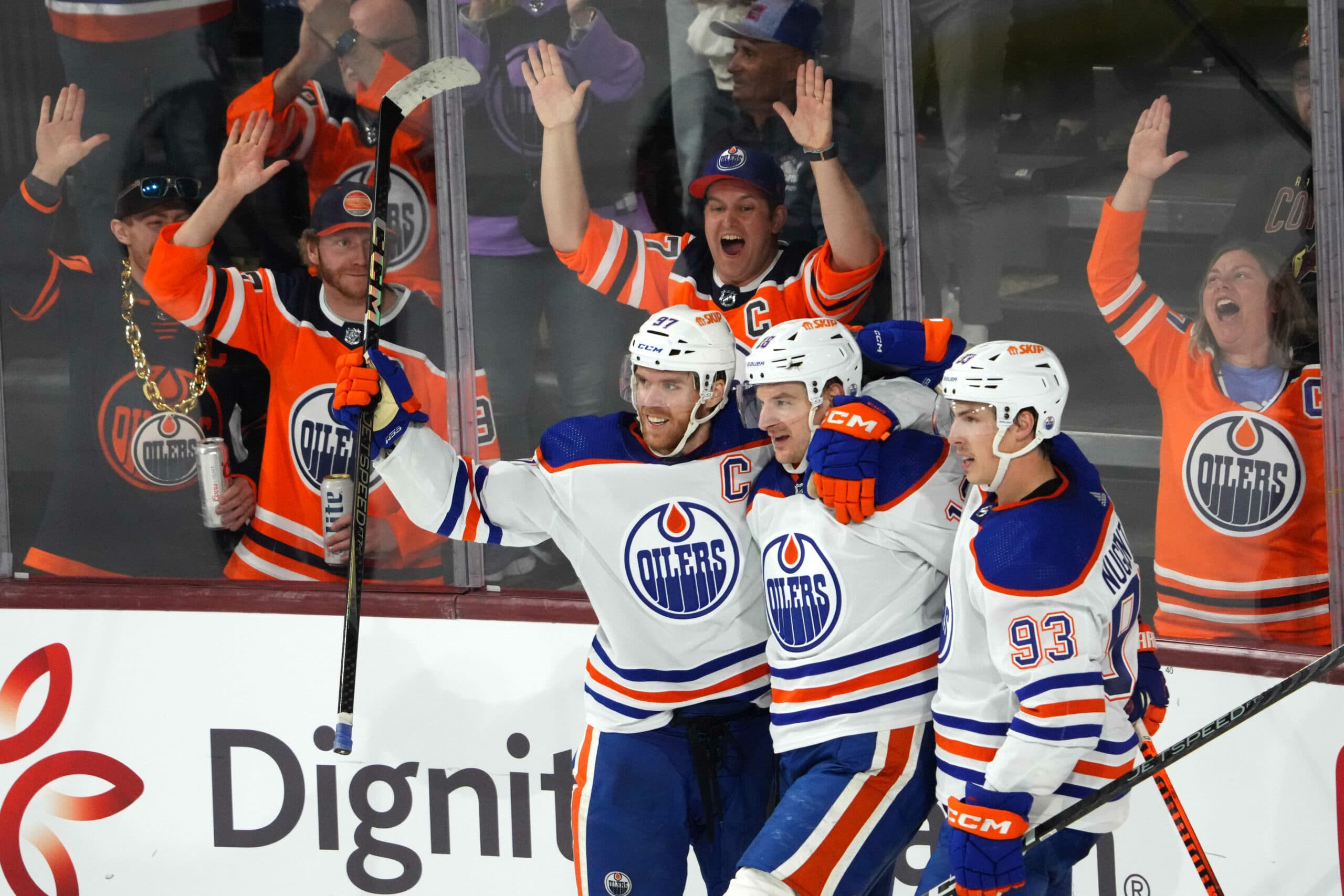 Edmonton Oilers celebrate goal