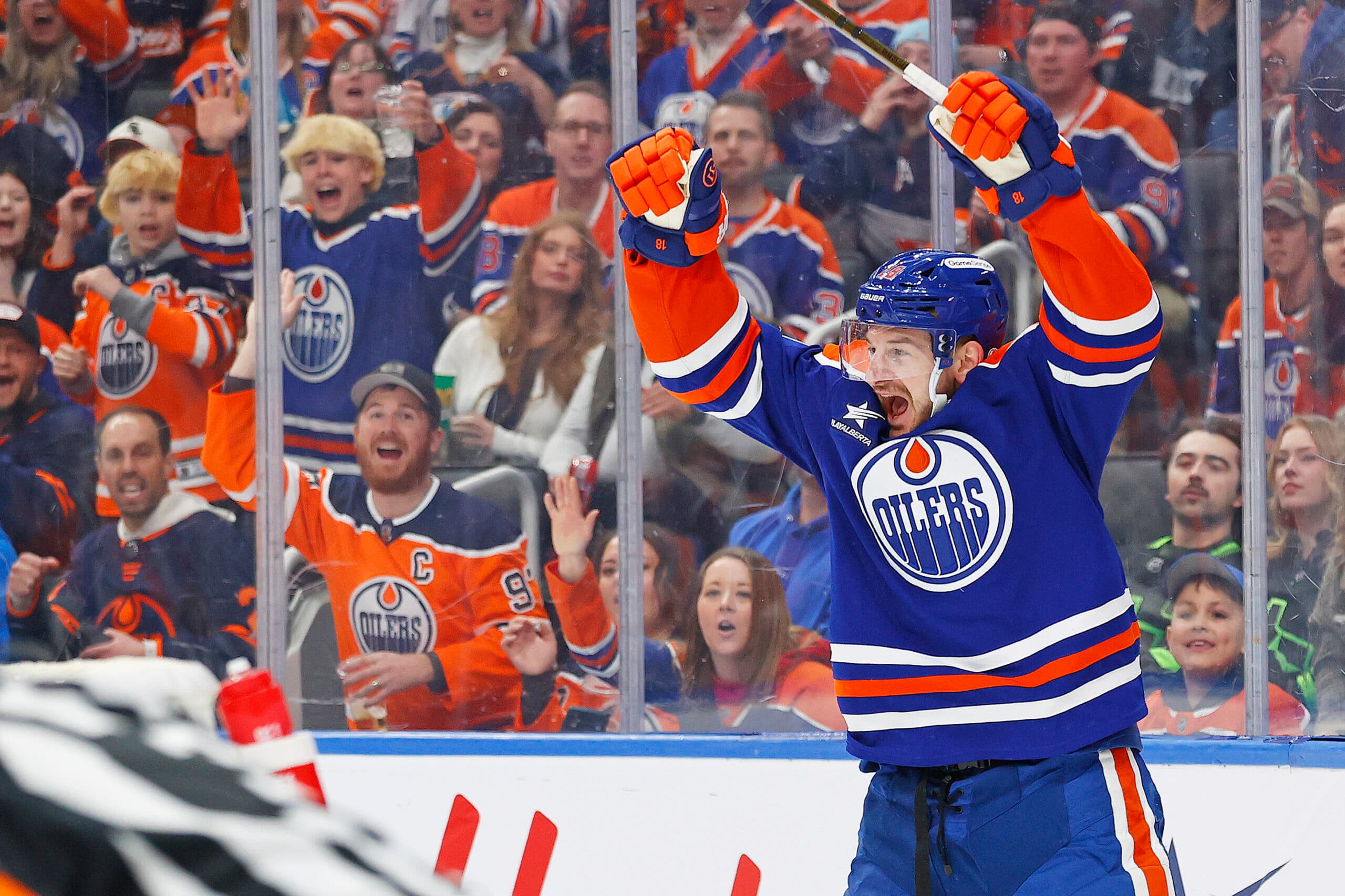 Edmonton Oilers Zach Hyman celebrates goal